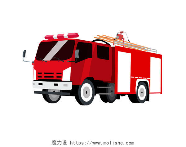 消防主题素材可编辑红白色调卡通元素消防车元素